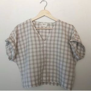 Gingham Linen V-Neck Top